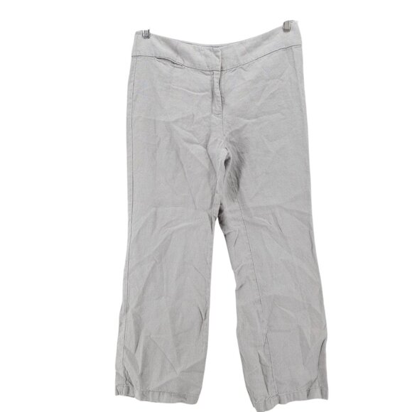 EILEEN FISHER Gray 100% Linen Pants Woven Zip Closure Size 12 PETITE - Picture 1 of 8